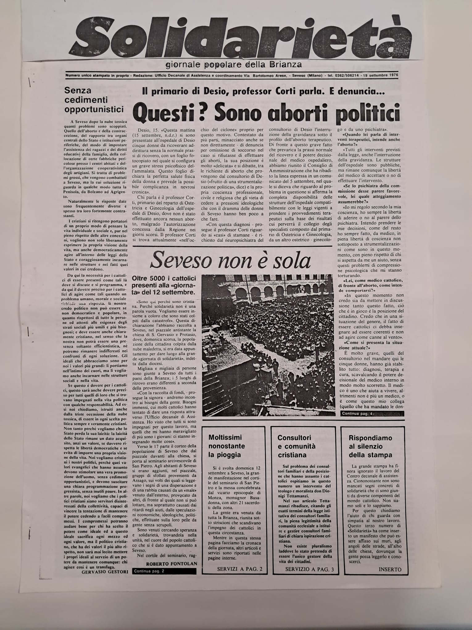 DIOSSINA SEVESO: Diossina Seveso - giornale solidarietà 19 settembre 1976