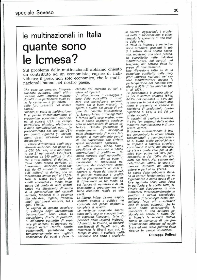 Diossina Seveso - Inserto di Tracce 1976