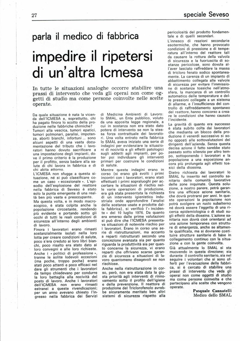 Diossina Seveso - Inserto di Tracce 1976