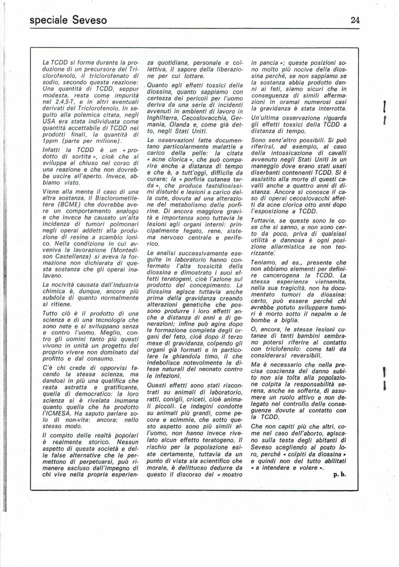 Diossina Seveso - Inserto di Tracce 1976