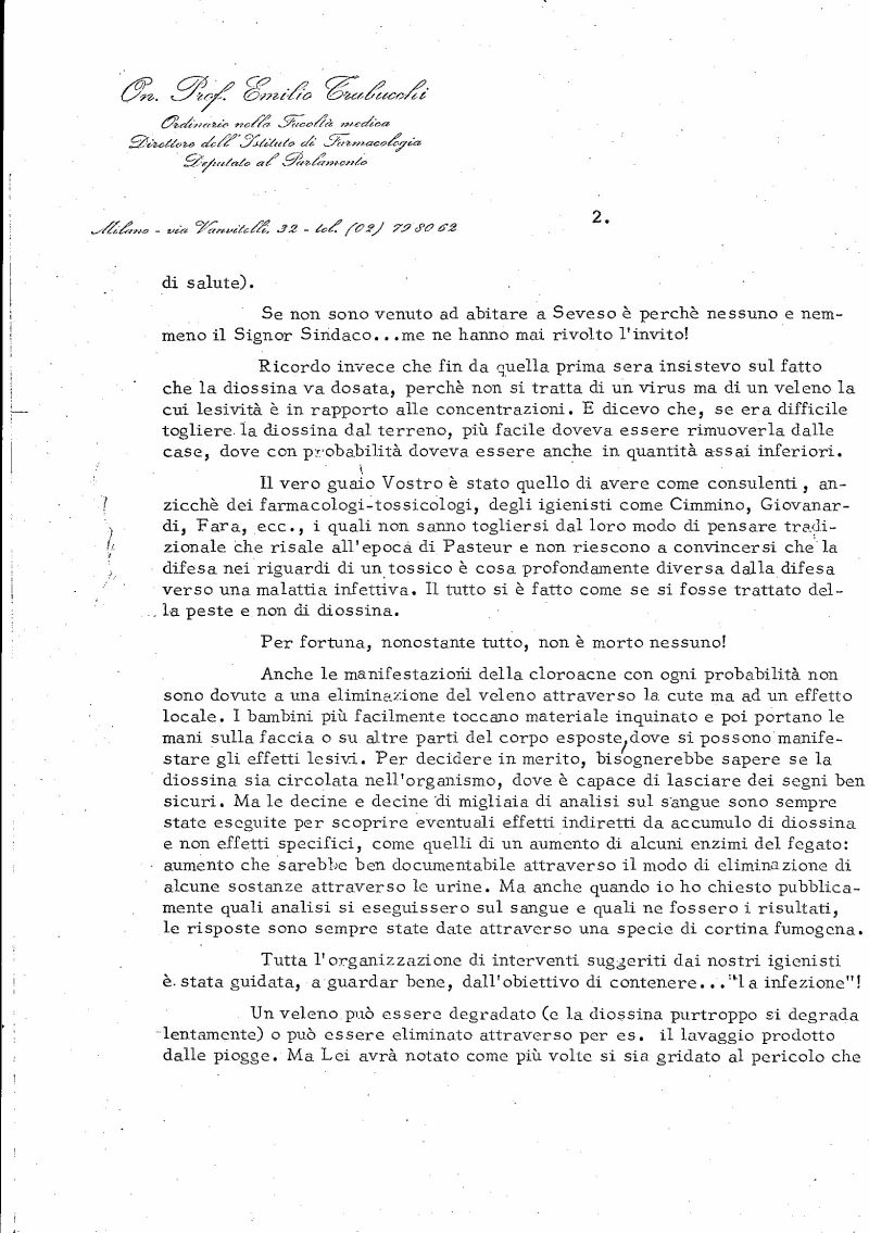 Diossina Seveso - Lettera del Prof. Trabucchi al Sindaco Rocca 02-1977