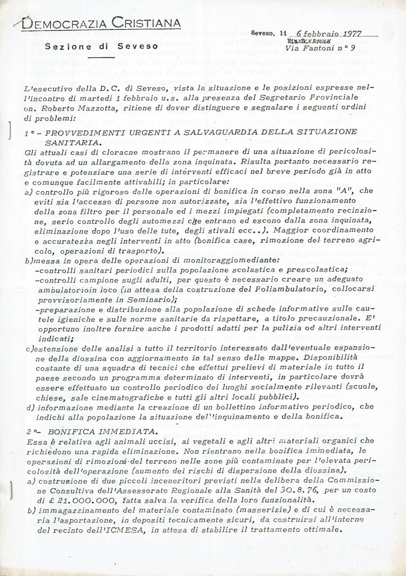 Diossina Seveso - Esecutivo D.C. e Rilievi Sanitari 02-1977