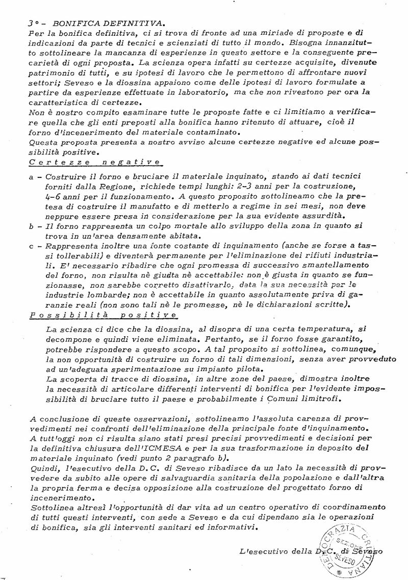 Diossina Seveso - Esecutivo D.C. e Rilievi Sanitari 02-1977