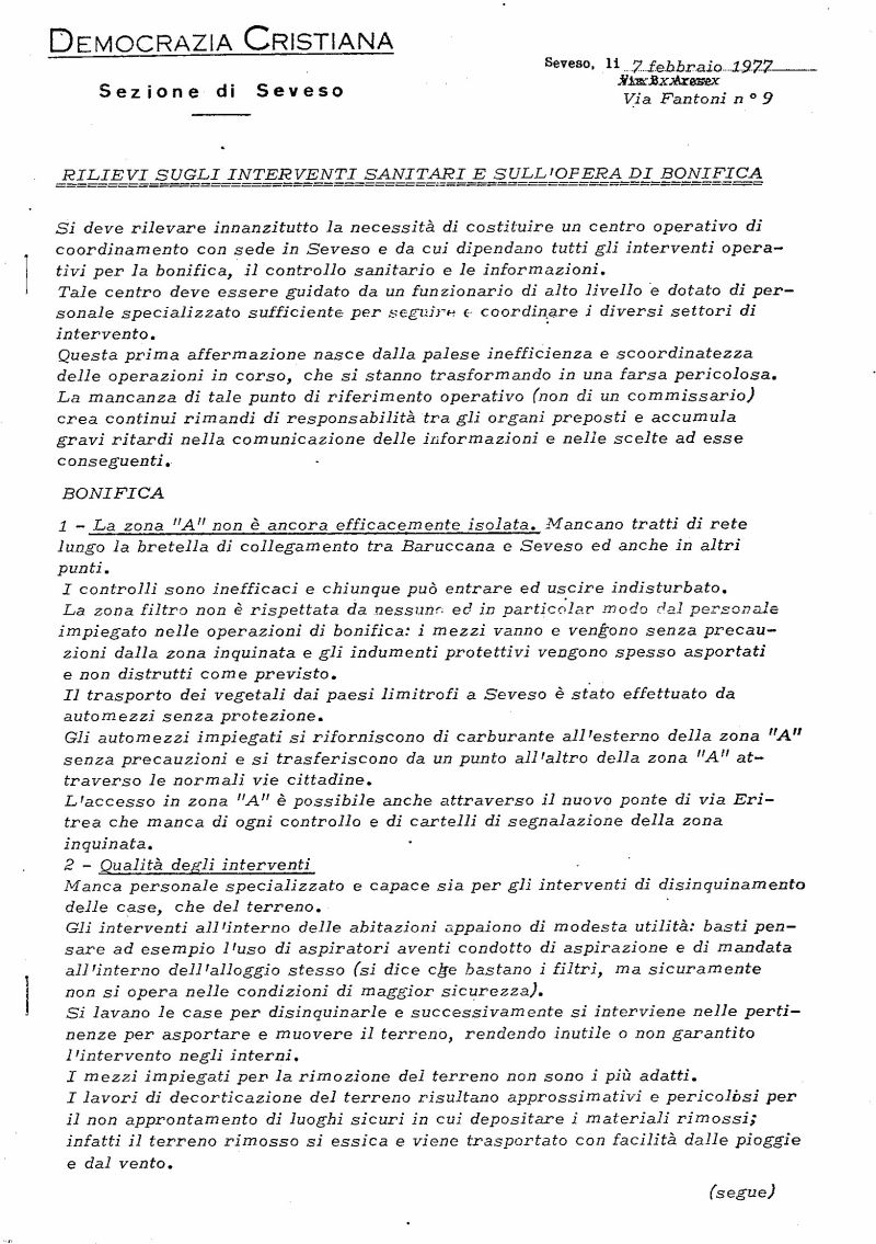 Diossina Seveso - Esecutivo D.C. e Rilievi Sanitari 02-1977