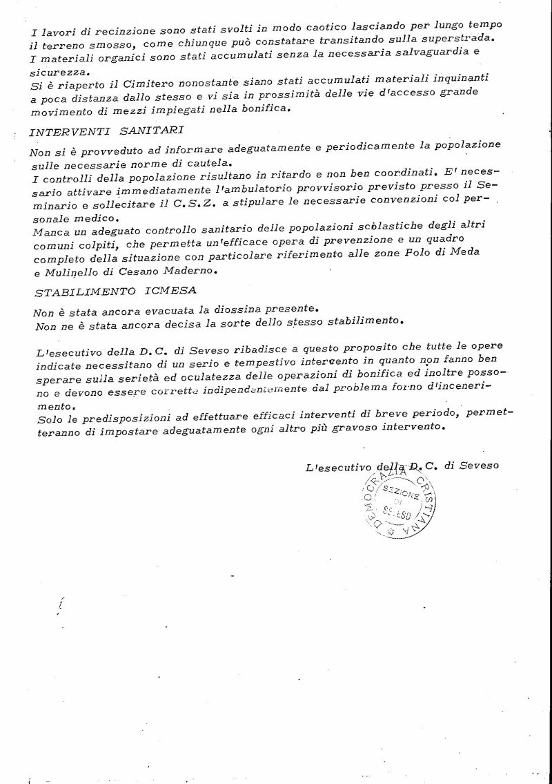 Diossina Seveso - Esecutivo D.C. e Rilievi Sanitari 02-1977