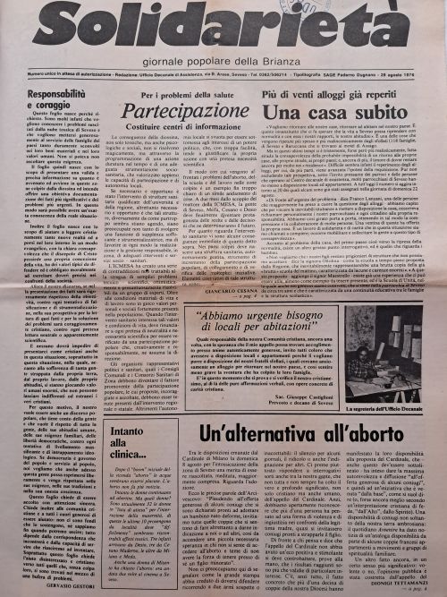 DIOSSINA SEVESO: Diossina Seveso - giornale solidarietà 12 settembre 1976